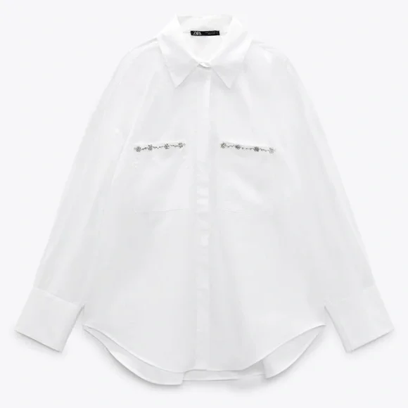 Zara White Jewel Detail Oversized Shirt - Picture 9 of 11